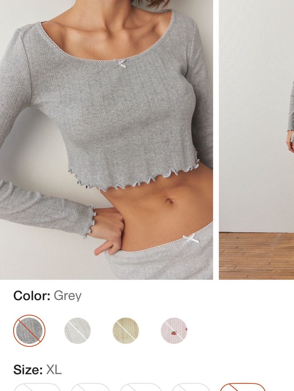 Urban Outfitters Grey Ribbed Lettuce-Edge Crop Top